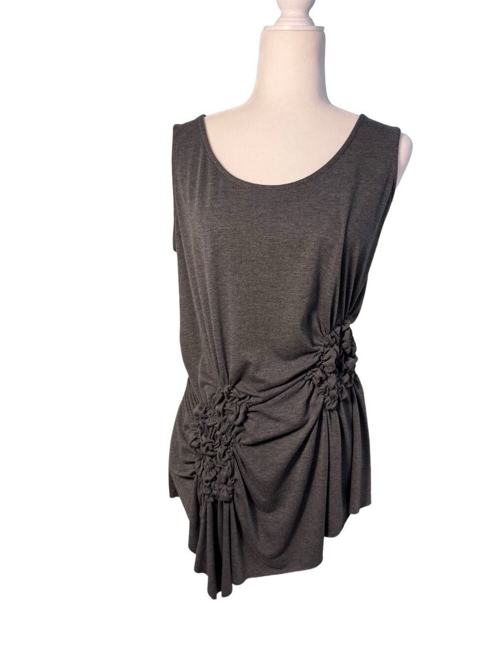 Olivia Moon deep gray sleeveless ornately gathered asymmetrical top - XL